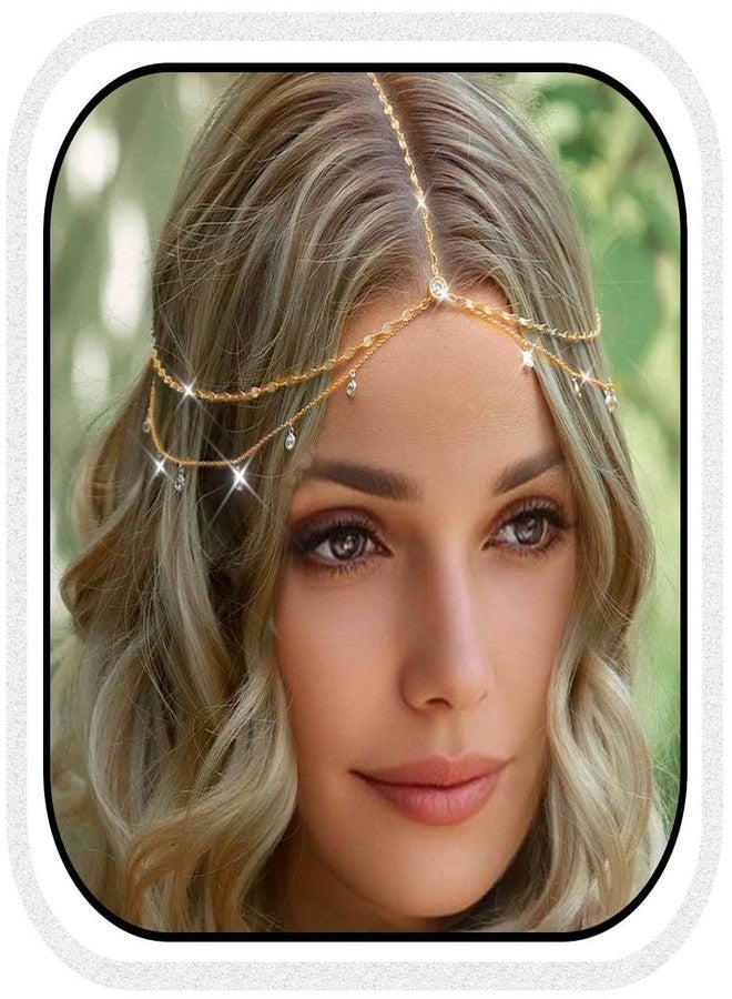 أوكملا سلسلة رأس أوكملا بوهو، قطعة رأس للأزياء التنكرية وحفلات التخرج، طوق رأس للجبهة، إكسسوارات شعر للنساء (ذهبي، مقاس واحد) - Image 1